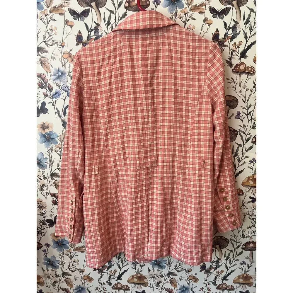 Free People Pink Plaid Blazer Jacket Women’s Small Lined Tailored Button Front